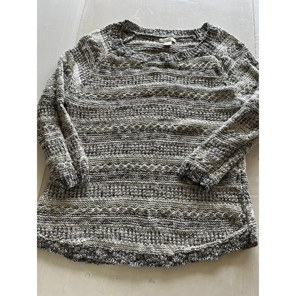 Lucky Brand Womens XL Black White Marled Mixed Stitch Knit Pullover Sweater